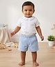 My Milestones Cotton Half Sleeves Baby Animals Printed Bio Washed Tee & Shorts Set - White & Blue