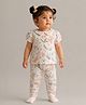 My Milestones 100% Cotton Half Puffed Sleeves Butterflies Printed Bio Washed Top & Coordinating Leggings Set - Off White