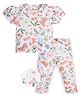 My Milestones 100% Cotton Half Puffed Sleeves Butterflies Printed Bio Washed Top & Coordinating Leggings Set - Off White