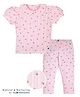 My Milestones 100% Cotton Half Puffed Sleeves Strawberries Printed Bio Washed Top & Coordinating Leggings Set - Pink