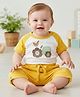 My Milestones 100% Cotton Half Sleeves Tractor Embroidered Bio Washed Tee & Shorts Set - White & Yellow