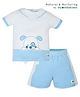 My Milestones 100% Cotton Half Sleeves Dog Patch Embroidered & Applique Detailed Bio Washed Tee & Shorts Set - White & Blue