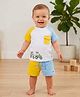 My Milestones 100% Cotton Half Raglan Sleeves Tractor Printed Colour Blocked Tee & Shorts Set - Multi Colour