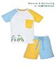 My Milestones 100% Cotton Half Raglan Sleeves Tractor Printed Colour Blocked Tee & Shorts Set - Multi Colour