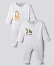 Bonfino 100% Cotton Knit Full Sleeves Sleepsuit With Animal Print Pack Of 2 - White