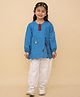 Little Ginnie Cotton Full Sleeves Floral Embroidered Kurta Salwar Set - Blue