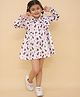 Little Ginnie Cotton Full Peasant Sleeves Dinosaur Printed Shirt Style Dress - White