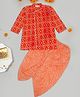 Little Ginnie Cotton Full Sleeves Bandhani Designed Kurta Dhoti Set - Orange