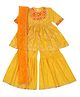 Little Ginnie Cotton Half Sleeves Gota Lace Embellished Bandhani Designed Kurta Sharara & Dupatta Set - Yellow