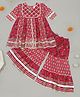 Little Ginnie Cotton Half Sleeves Floral Printed & Gota Lace Embellished Kurta With Coordinating Sharara Set - Red