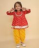 Little Ginnie Cotton Full Sleeves Gota Lace Embellished & Leheriya Printed Kurta Salwar Set - Red & Yellow