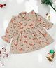 Little Ginnie Cotton Full Peasant Sleeves Fox Printed Shirt Style Dress - Brown