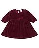 Little Ginnie Velvet Three Fourth Sleeves Bow Applique Detailed Dress - Purple