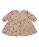 Little Ginnie Cotton Full Sleeves Fox Printed Tiered Dress - Brown