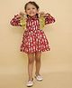 Little Ginnie Cotton Full Peasant Sleeves Fish Printed Shirt Style Dress - Red