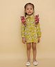 Little Ginnie Cotton Full Peasant Sleeves Fish Printed Shirt Style Dress - Yellow