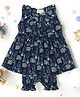 Little Ginnie Cotton Sleeveless Aniamals Printed Dress & Bloomer Set - Blue