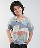 Taffykids Linen Half Sleeves Human Face One Line Art Designed Oversized Shirt - Multi Colour