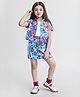 Taffykids 100% Cotton Half Sleeves Floral Printed Crop Shirt & Coordinating Skirt With Inner Top Set - Multi Colour