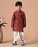 MoMaa Cotton Full Sleeves Elephant Motifs Printed Kurta Dhoti Set - Red & White