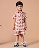 MoMaa Cotton Half Sleeves Elephant Motifs Printed Shirt With Coordinating Shorts Set - Orange