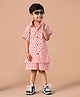 MoMaa Cotton Half Sleeves Camel Motifs Printed Shirt With Coordinating Shorts Set - Red