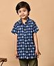 MoMaa Half Sleeves Abstract Printed Shirt - Navy Blue