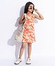Taffykids 100% Cotton Sleeveless Abstract Printed A Line Dress - Orange & Multi Colour