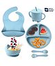 Ortis 6 Pcs Silicone Baby Feeding Set, BPA Free & Microwave Safe Dinner Tableware Kit - Feeding Bowl, Suction Plate, Cup, Spoon, Fork & Bib for Kids (blue)