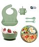 Ortis 6 Pcs Silicone Baby Feeding Set, BPA Free & Microwave Safe Dinner Tableware Kit - Feeding Bowl, Suction Plate, Cup, Spoon, Fork & Bib for Kids (green)