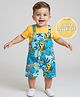 Babyhug Single Jersey Knit Half Sleeves T-Shirt & Dungaree With Animal Print - Yellow & Blue