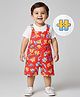 Babyhug Single Jersey Knit Half Sleeves T-Shirt & Dungaree With Alphabet Print - White & Red