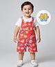 Babyhug 100% Cotton Single Jersey Knit Half Sleeves T-Shirt & Dungaree With Alphabet Print - White & Red