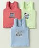 CUCUMBER Sinker Knit Sleeveless Beach Theme Printed Vests Pack Of 3 - Light Blue Green & Red