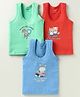 CUCUMBER Sinker Knit Sleeveless Animal & Sports Theme Printed Vests Pack Of 3 - Red Green & Blue