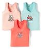 CUCUMBER Sinker Knit Sleeveless Vest with Vehicle Print Pack of 3 - Aqua Blue Orange & Peach