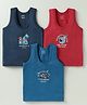 CUCUMBER Sinker Knit Sleeveless Travel Theme Printed Vests Pack Of 3 - Red Navy Blue & Teal Blue