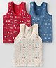 CUCUMBER Sinker Knit Sleeveless Striped Vests with Sport Nautical & Space Theme Print Pack of 3 - Red Cream & Blue