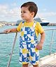 Babyhug Single Jersey Knit Half Sleeves T-Shirt & Dungaree With Boat Print - Yellow & Blue