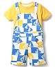 Babyhug Single Jersey Knit Half Sleeves T-Shirt & Dungaree With Boat Print - Yellow & Blue