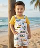 Babyhug Single Jersey Knit Dungaree & Half Sleeves T-Shirt With Boat Print - White & Yellow