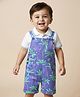 Babyhug Single Jersey Knit Dungaree & Half Sleeves Polo Inner Tee With Tree Print - Blue & White