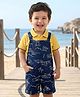 Babyhug Single Jersey Knit Half Sleeves Polo T-Shirt & Dungaree With Beach Theme Print - Yellow & Blue