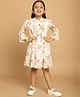 Mini & Ming Georgette Three Fourth Bell Sleeves Floral Printed Dress - Off White