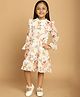 Mini & Ming Georgette Three Fourth Bell Sleeves Frill Detailed Floral Printed Dress - Off White