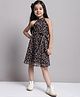Mini & Ming Georgette Sleeveless Leopard Printed Dress - Black