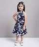 Mini & Ming Rose Floral Print Neck Tie Georgette Party Dress - Navy Blue