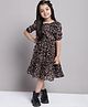 Mini & Ming Georgette Half Puffed Sleeves Leopard Printed Tiered Dress - Black