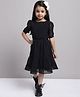 Mini & Ming Georgette Half Puffed Sleeves Solid Tiered Dress - Black