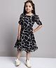 Mini & Ming Georgette Half Puffed Sleeves Abstract Printed Tiered Dress - Black